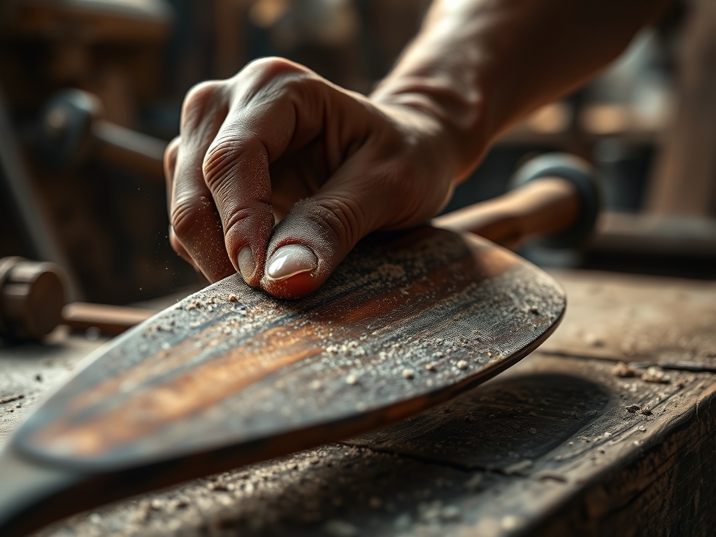 Hand Sanding a Canoe Paddle